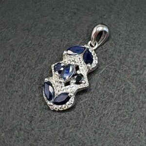 Deep Blue Sapphire & CZ Sterling Silver Pendant
